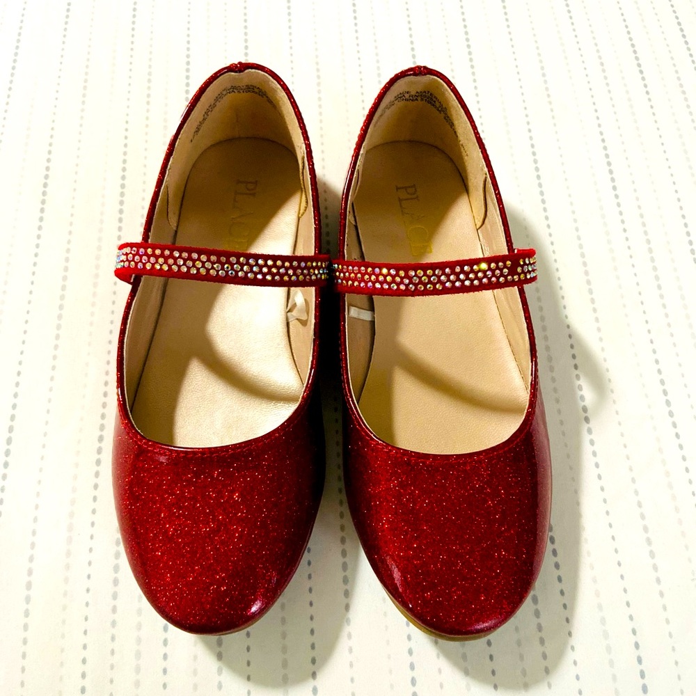Girls Glitter Ballet Flats - Red size Y-12